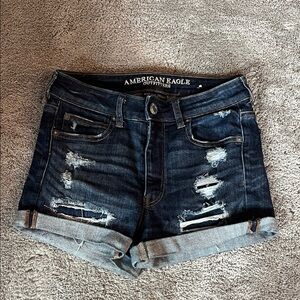 American Eagle Outfitters Dark Blue Distressed Jean Shorts